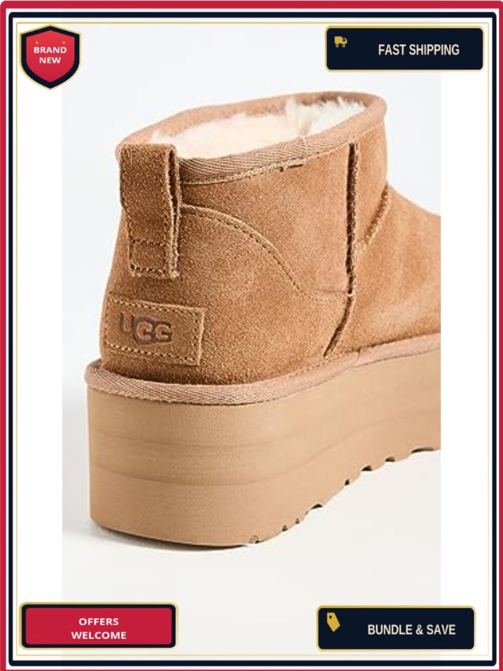 Suede Ankle Bootie with Sheepskin Lining and Platform Heel - Picture 3 of 5